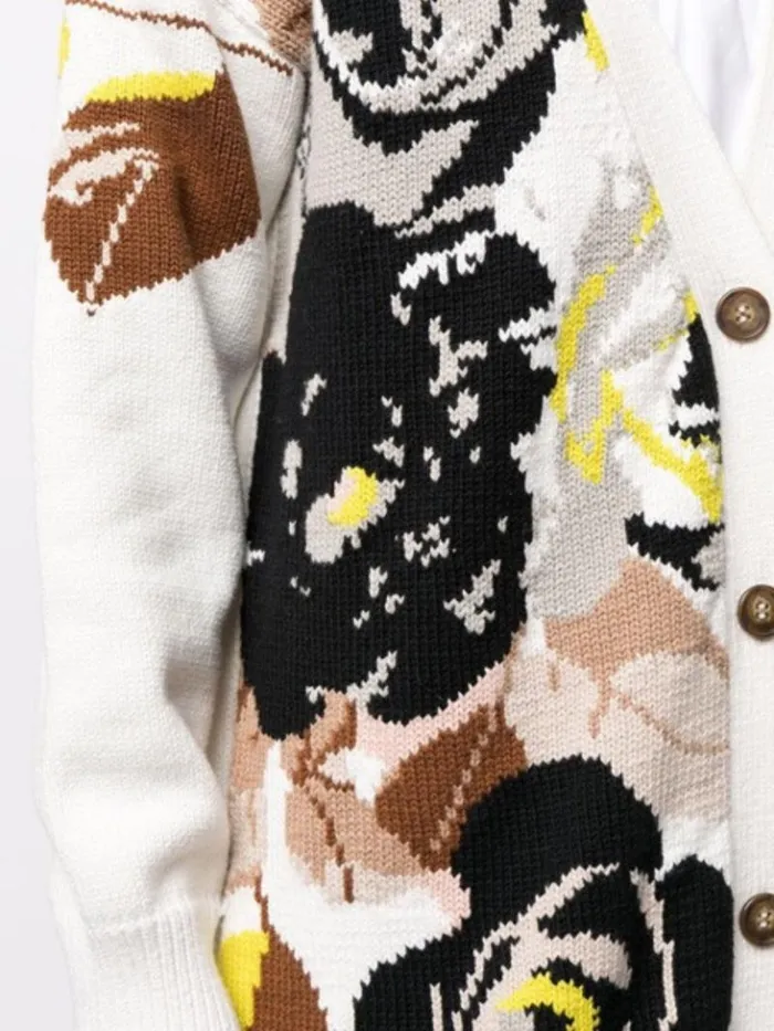 Adam Lippes Sweaters Intarsia Cardigan In Cotton Ivory Floral 8211 Women