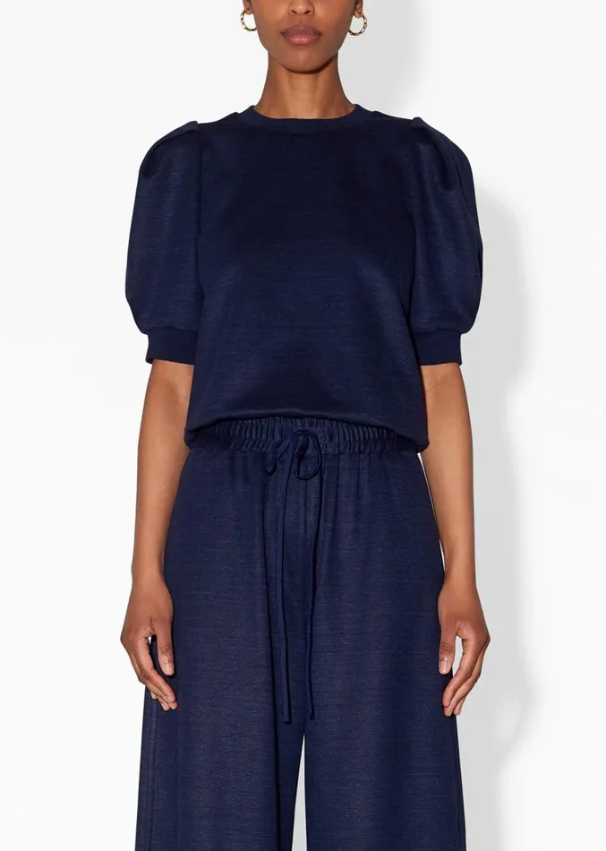 Adam Lippes Sweaters Puff Sleeve Sweatshirt In Luxe Jersey Navy 8211 Women