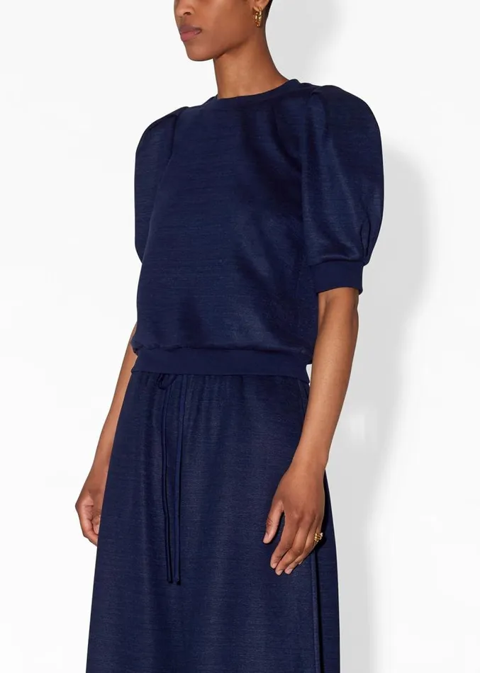 Adam Lippes Sweaters Puff Sleeve Sweatshirt In Luxe Jersey Navy 8211 Women