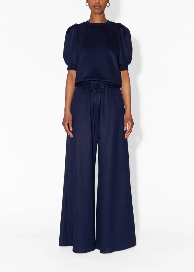 Adam Lippes Sweaters Puff Sleeve Sweatshirt In Luxe Jersey Navy 8211 Women