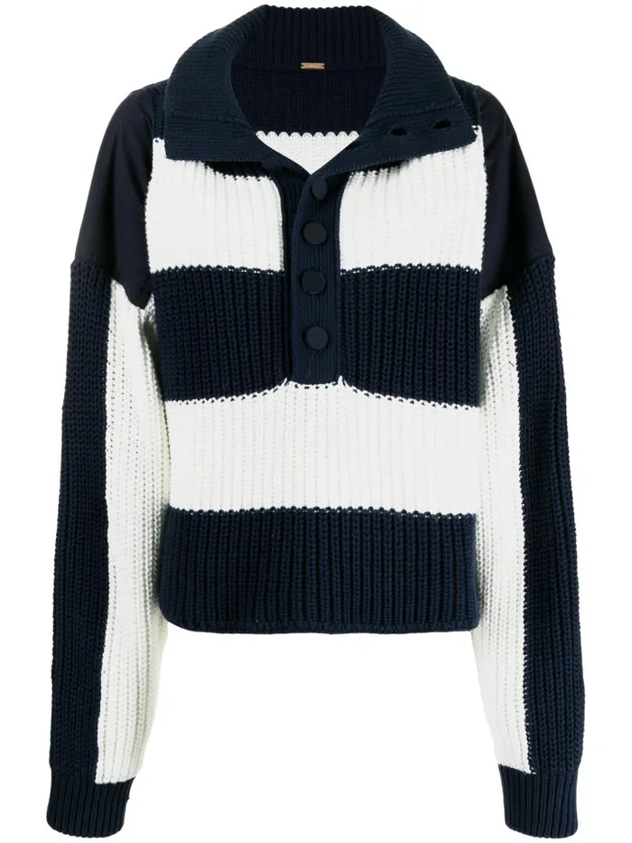 Adam Lippes Sweaters Striped Henley Sweater In Cotton Bluewhite Stripe 8211 Women