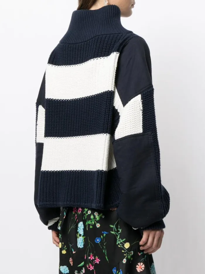 Adam Lippes Sweaters Striped Henley Sweater In Cotton Bluewhite Stripe 8211 Women