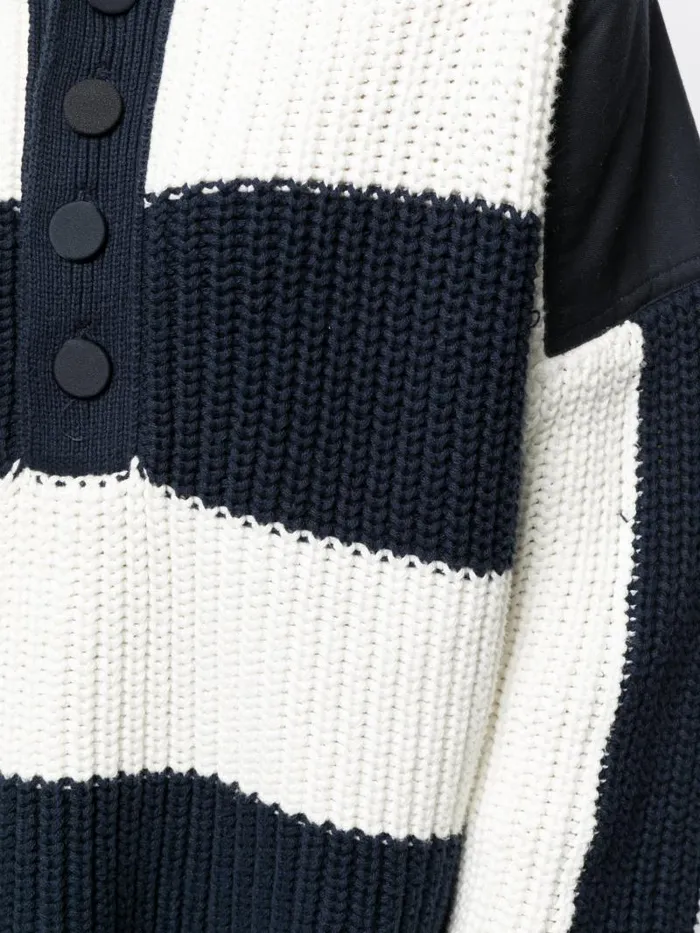 Adam Lippes Sweaters Striped Henley Sweater In Cotton Bluewhite Stripe 8211 Women