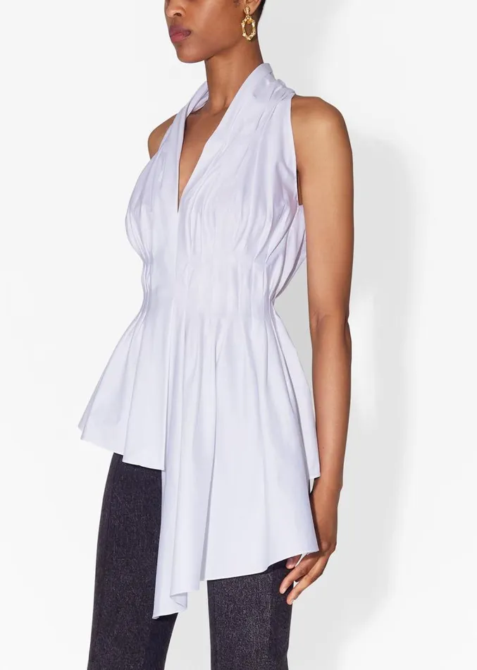 Adam Lippes Tops Pleated Asymmetrical Top In Cotton Poplin White 8211 Women