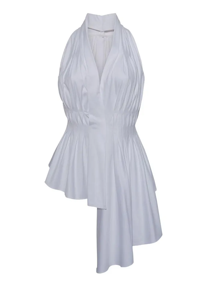 Adam Lippes Tops Pleated Asymmetrical Top In Cotton Poplin White 8211 Women