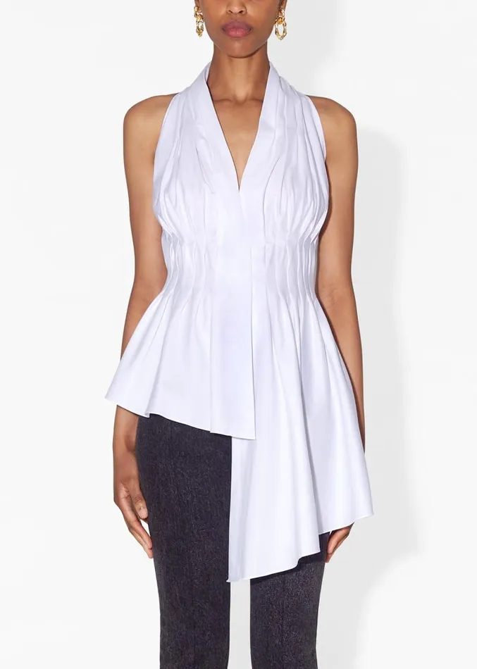 Adam Lippes Tops Pleated Asymmetrical Top In Cotton Poplin White 8211 Women