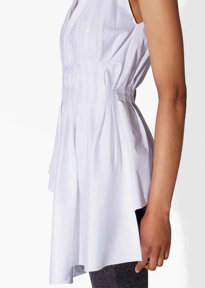Adam Lippes Tops Pleated Asymmetrical Top In Cotton Poplin White 8211 Women