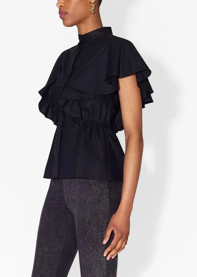 Adam Lippes Tops Ruffle Shell In Cotton Poplin Black 8211 Women
