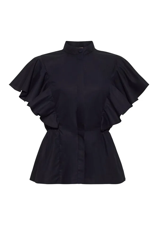 Adam Lippes Tops Ruffle Shell In Cotton Poplin Black 8211 Women