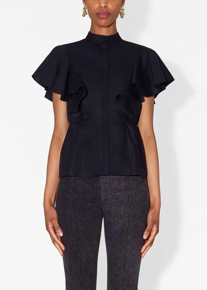 Adam Lippes Tops Ruffle Shell In Cotton Poplin Black 8211 Women