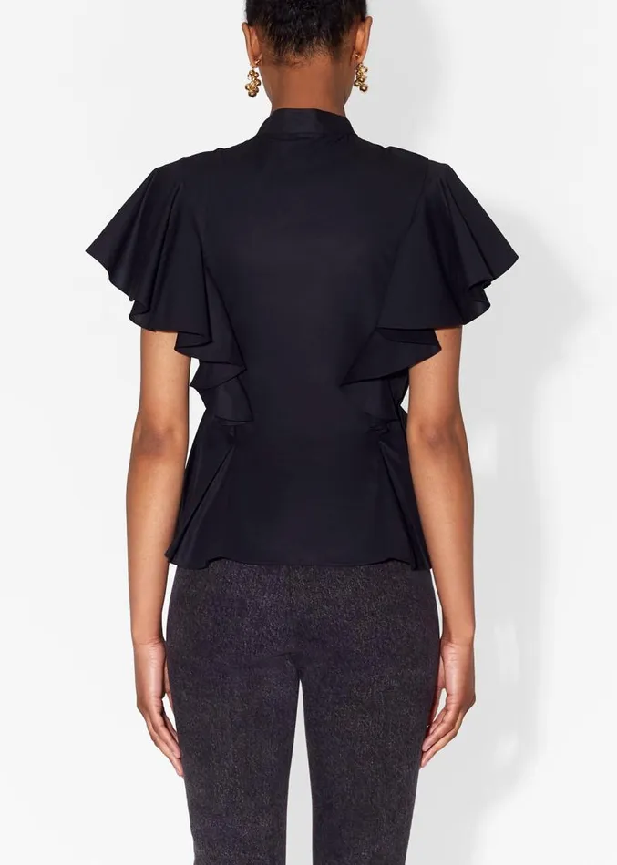 Adam Lippes Tops Ruffle Shell In Cotton Poplin Black 8211 Women