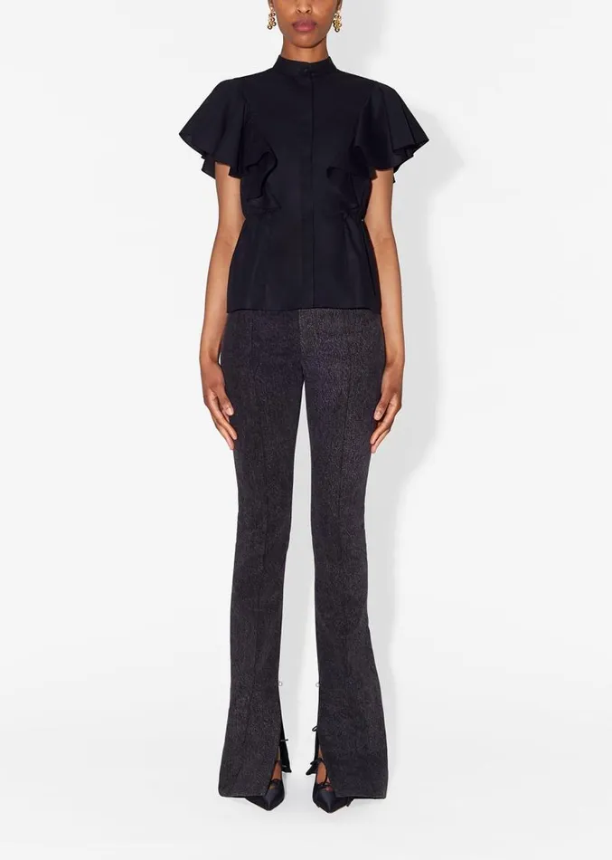 Adam Lippes Tops Ruffle Shell In Cotton Poplin Black 8211 Women