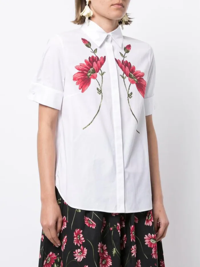 Adam Lippes Tops Short Sleeve Trapeze Top In Printed Poplin Large Daisy 8211 Women