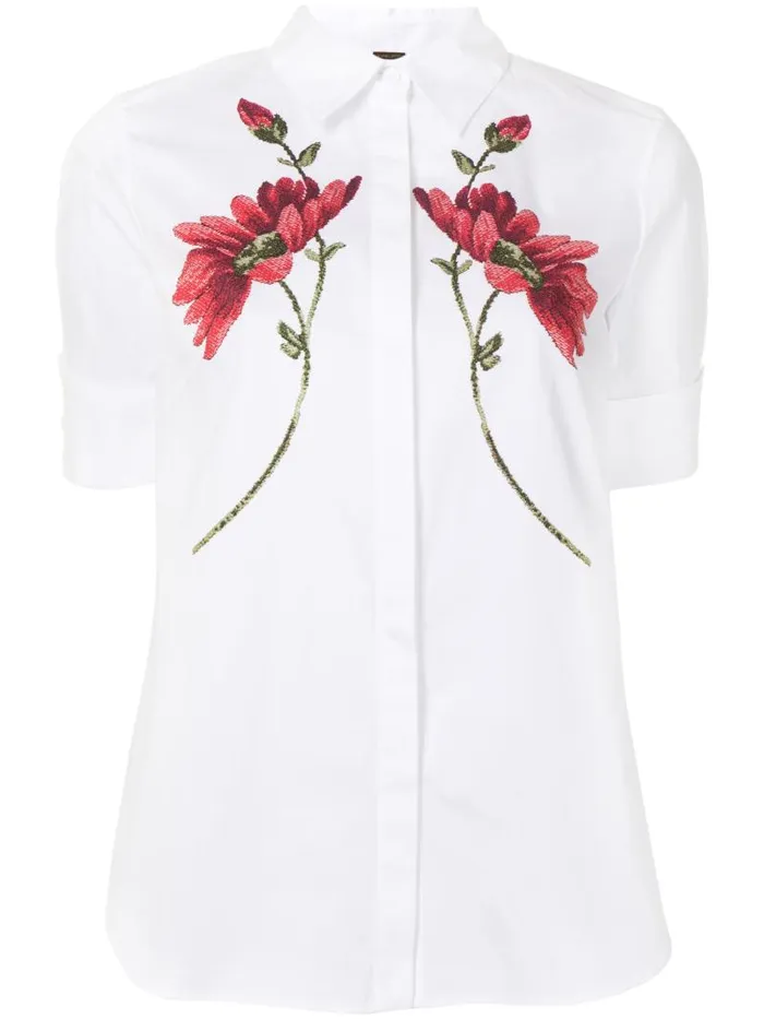 Adam Lippes Tops Short Sleeve Trapeze Top In Printed Poplin Large Daisy 8211 Women