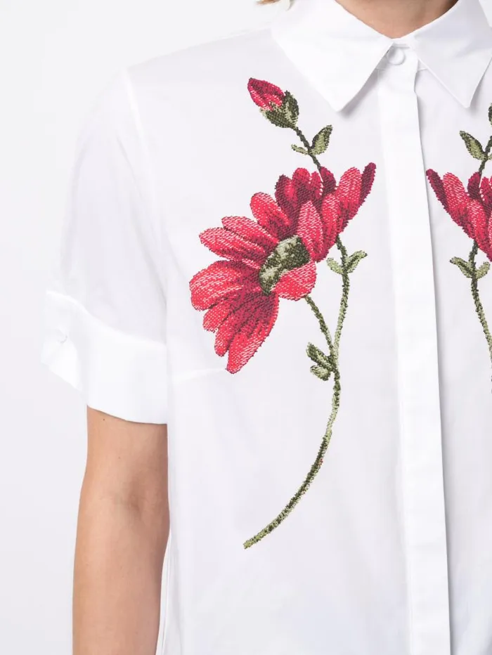 Adam Lippes Tops Short Sleeve Trapeze Top In Printed Poplin Large Daisy 8211 Women