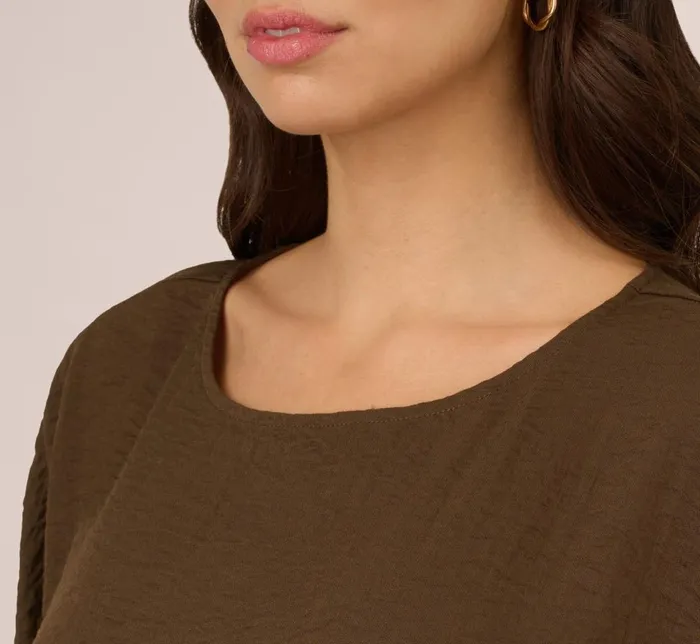 Adrianna Papell Coord Sets Kimono Sleeve Crinkle Boxy Crop Top In Chocolate Walnut 8211 Women