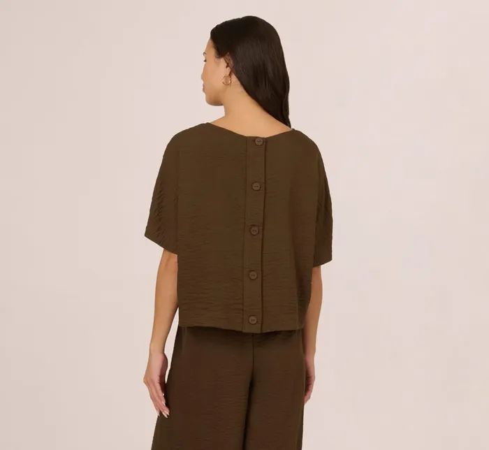 Adrianna Papell Coord Sets Kimono Sleeve Crinkle Boxy Crop Top In Chocolate Walnut 8211 Women