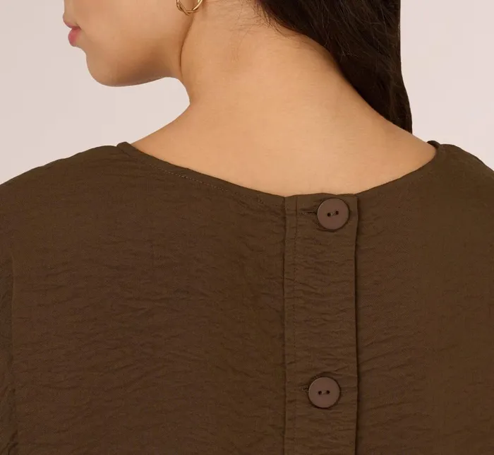Adrianna Papell Coord Sets Kimono Sleeve Crinkle Boxy Crop Top In Chocolate Walnut 8211 Women