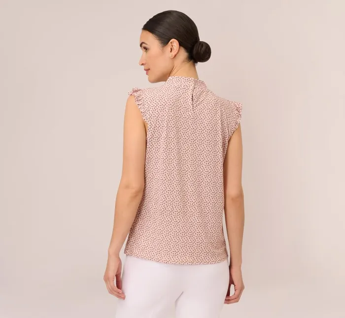 Adrianna Papell Coord Sets Mock Neck Print Top With Ruffled Details In Champagne Blowing Leaf 8211 Women
