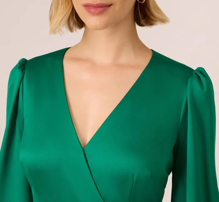 Adrianna Papell Day Dresses Godet Faux Wrap Short Dress In Radiant Emerald 8211 Women