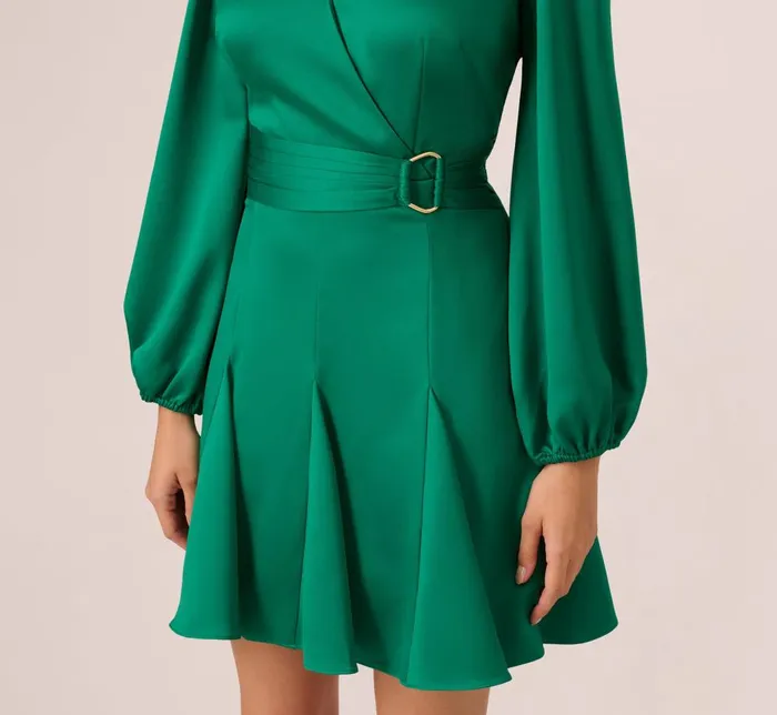 Adrianna Papell Day Dresses Godet Faux Wrap Short Dress In Radiant Emerald 8211 Women