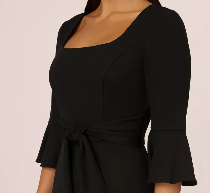 Adrianna Papell Day Dresses Knit Crepe Wide Leg Jumpsuit With Bell Sleeves In Black 8211 Women