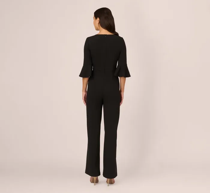Adrianna Papell Day Dresses Knit Crepe Wide Leg Jumpsuit With Bell Sleeves In Black 8211 Women