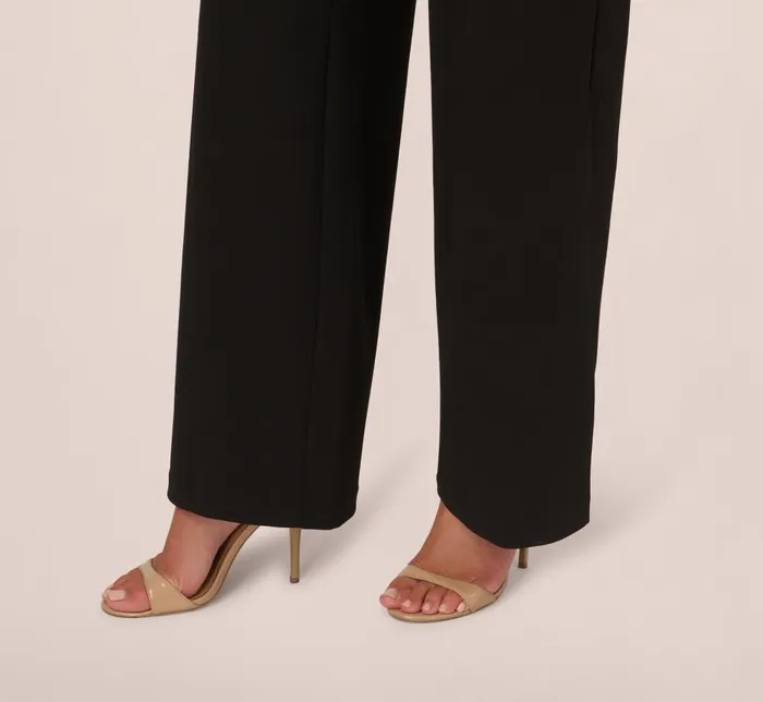 Adrianna Papell Day Dresses Knit Crepe Wide Leg Jumpsuit With Bell Sleeves In Black 8211 Women