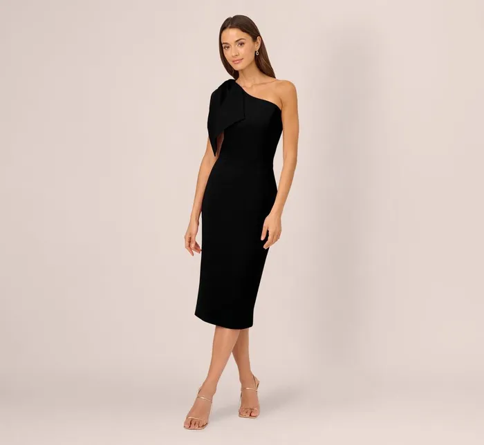 Adrianna Papell Day Dresses One Shoulder Midi Dress With Bow Accent In Black 8211 Women