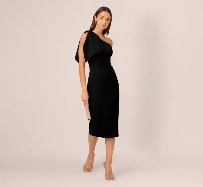 Adrianna Papell Day Dresses One Shoulder Midi Dress With Bow Accent In Black 8211 Women