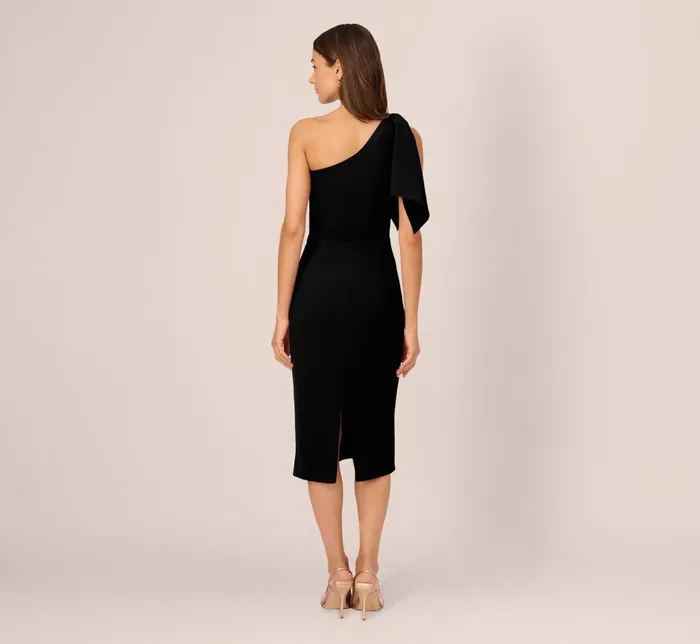 Adrianna Papell Day Dresses One Shoulder Midi Dress With Bow Accent In Black 8211 Women