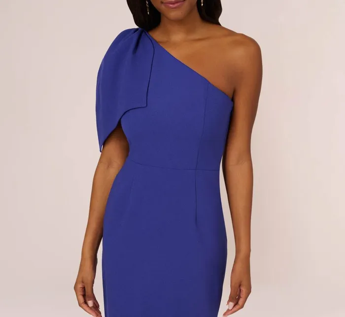 Adrianna Papell Day Dresses One Shoulder Midi Dress With Bow Accent In Disco Indigo 8211 Women