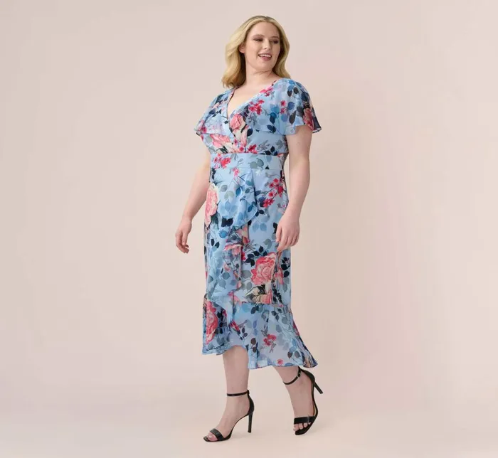 Adrianna Papell Day Dresses Plus Size Floral Faux Wrap Dress In Blue Multi 8211 Women