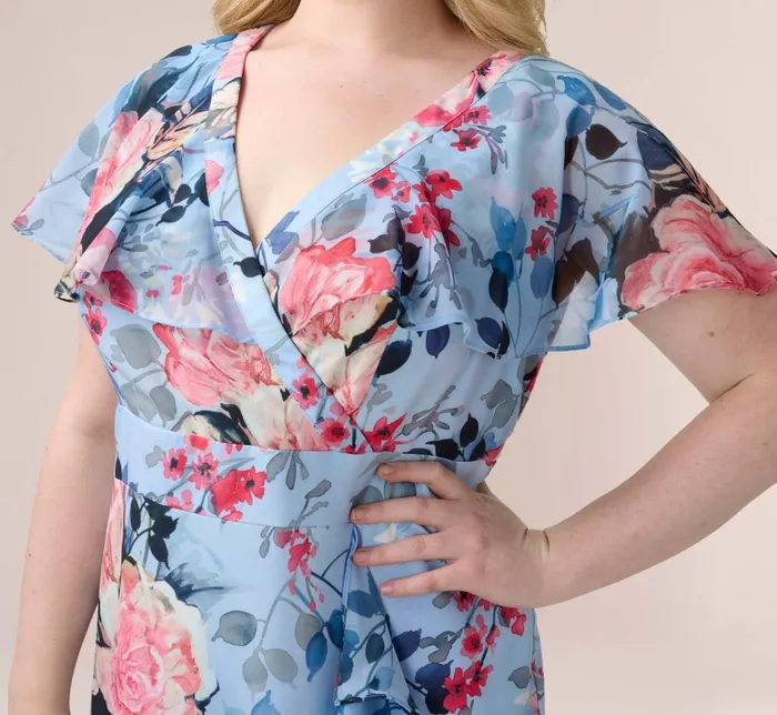Adrianna Papell Day Dresses Plus Size Floral Faux Wrap Dress In Blue Multi 8211 Women