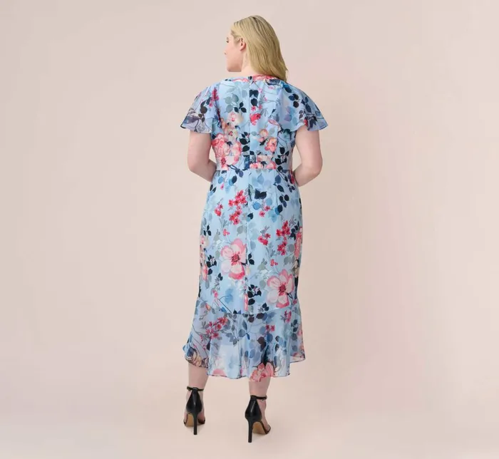 Adrianna Papell Day Dresses Plus Size Floral Faux Wrap Dress In Blue Multi 8211 Women