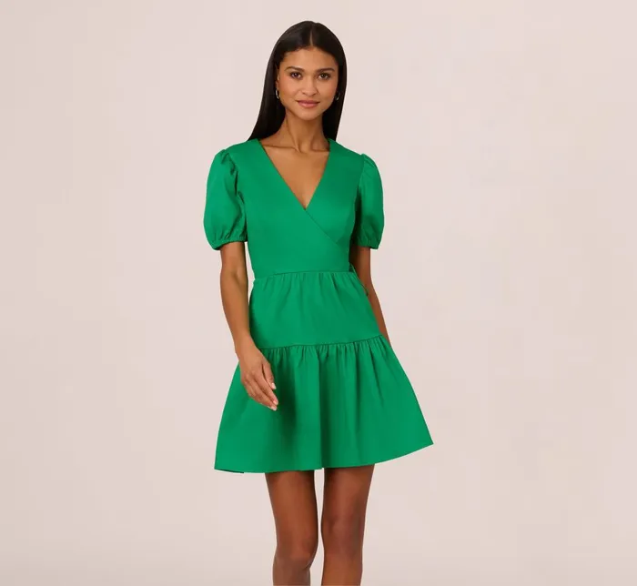 Adrianna Papell Day Dresses Puff Short Sleeve Dress With Tiered Skirt In Green 8211 Women Adrianna Papell Day Dresses Puff Short Sleeve Dress With Tiered Skirt In Green 8211 Women
