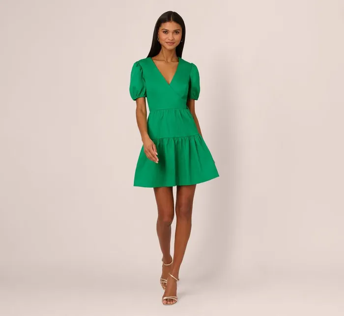 Adrianna Papell Day Dresses Puff Short Sleeve Dress With Tiered Skirt In Green 8211 Women