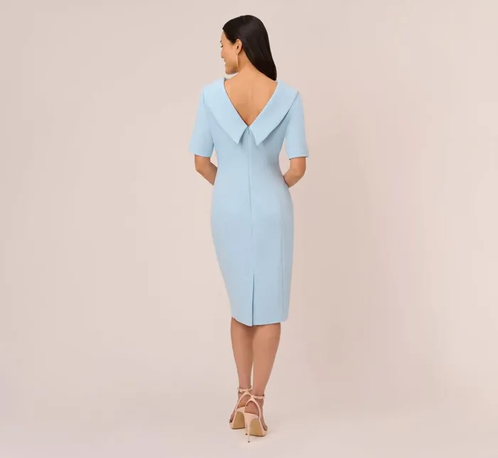 Adrianna Papell Day Dresses Short Sleeve Crepe Dress With Rolled Neck In Blue Mist 8211 Women