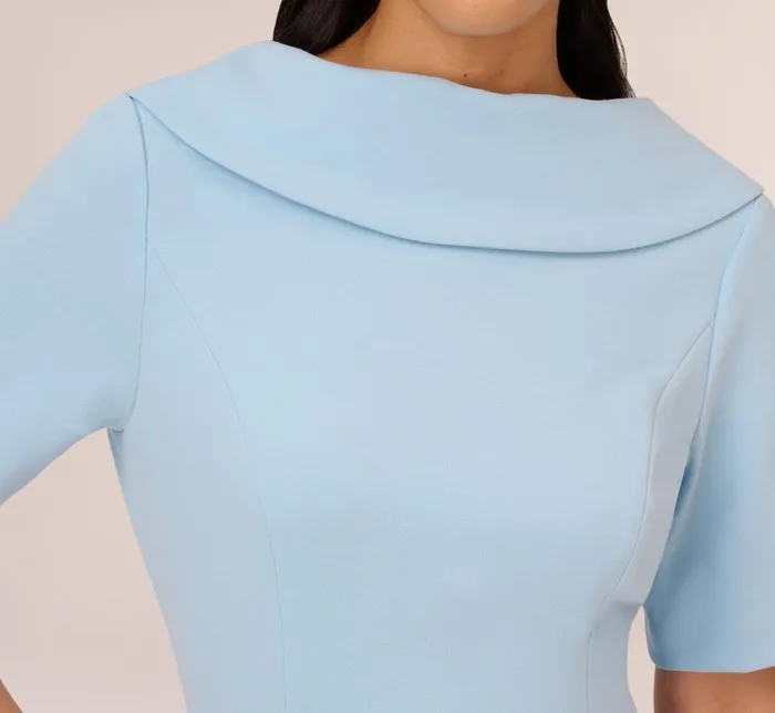 Adrianna Papell Day Dresses Short Sleeve Crepe Dress With Rolled Neck In Blue Mist 8211 Women
