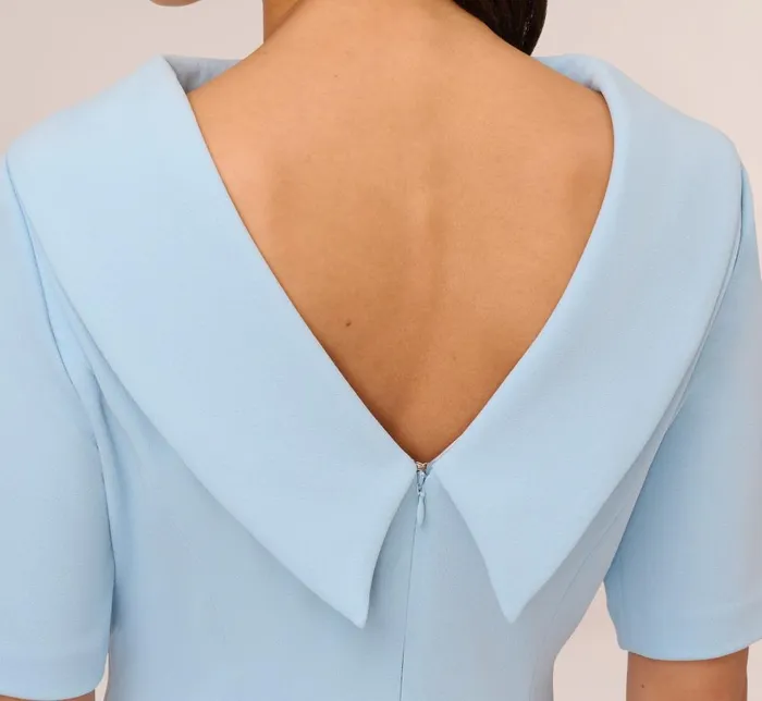 Adrianna Papell Day Dresses Short Sleeve Crepe Dress With Rolled Neck In Blue Mist 8211 Women