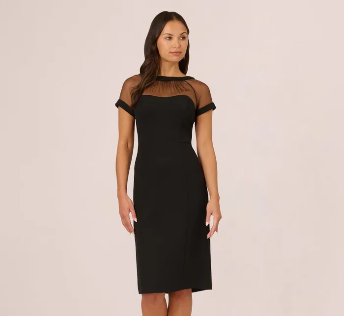 Adrianna Papell Day Dresses Short Sleeve Sheath Dress With Illusion Details In Black 8211 Women Adrianna Papell Day Dresses Short Sleeve Sheath Dress With Illusion Details In Black 8211 Women