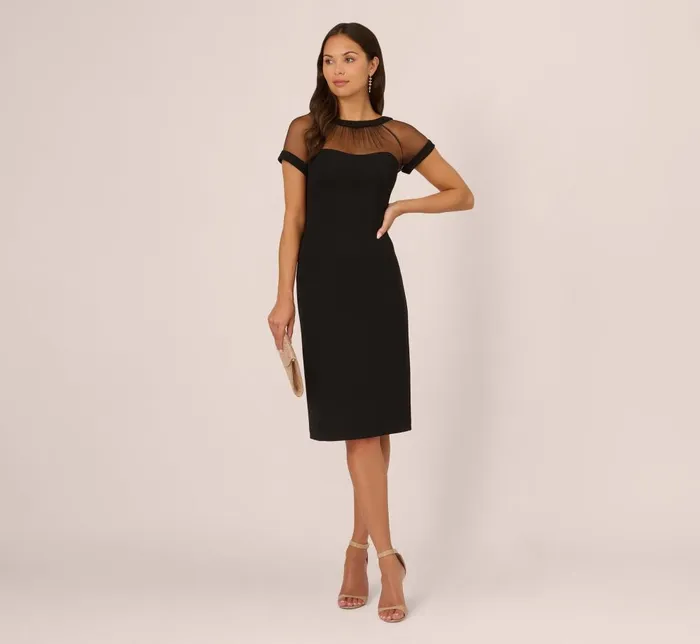 Adrianna Papell Day Dresses Short Sleeve Sheath Dress With Illusion Details In Black 8211 Women