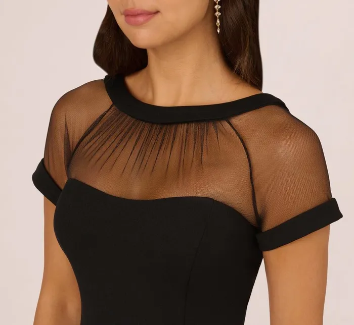 Adrianna Papell Day Dresses Short Sleeve Sheath Dress With Illusion Details In Black 8211 Women