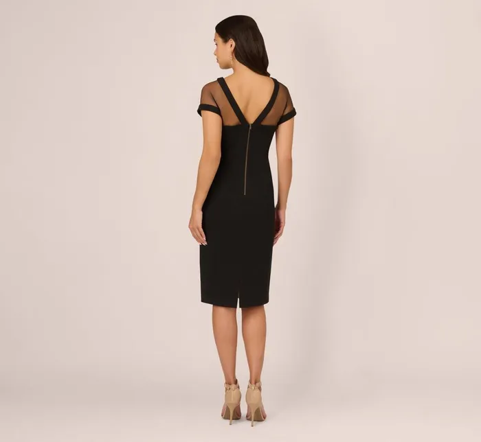 Adrianna Papell Day Dresses Short Sleeve Sheath Dress With Illusion Details In Black 8211 Women