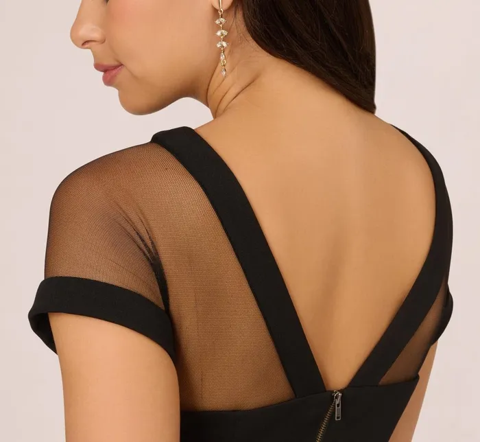 Adrianna Papell Day Dresses Short Sleeve Sheath Dress With Illusion Details In Black 8211 Women