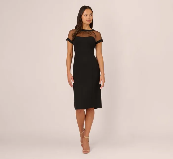 Adrianna Papell Day Dresses Short Sleeve Sheath Dress With Illusion Details In Black 8211 Women