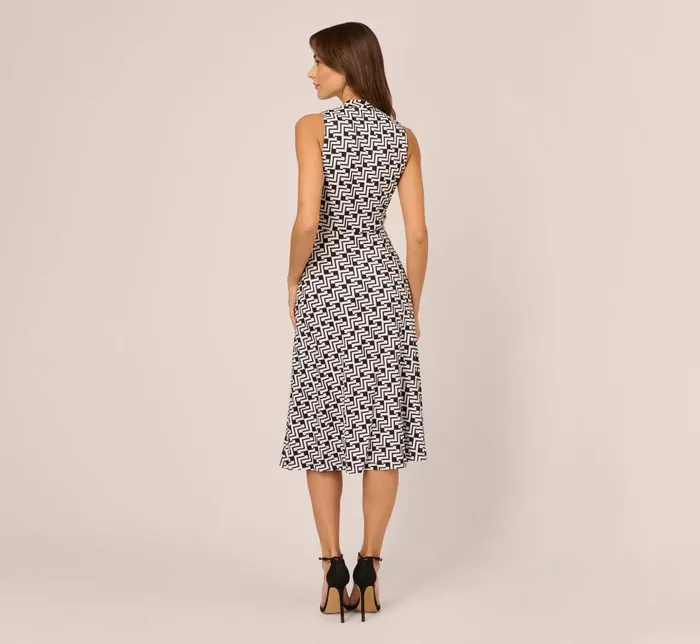 Adrianna Papell Day Dresses Sleeveless Geo Print Midi Dress With Knotted Detail In Black White 8211 Women