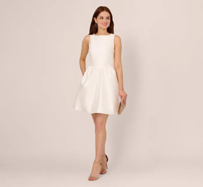 Adrianna Papell Day Dresses Sleeveless Mikado Fit And Flare Dress With Pearl Beaded Trim In Ivory 8211 Women