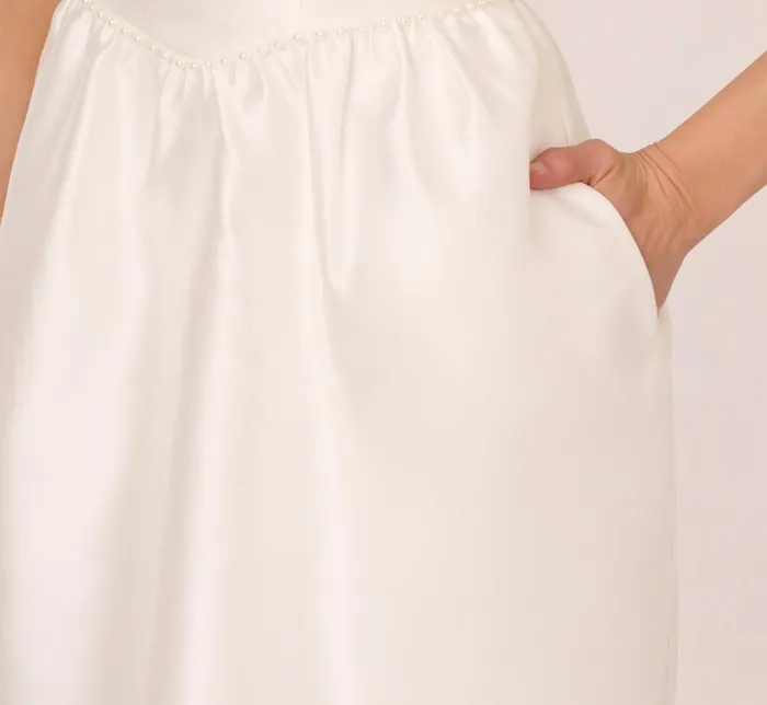 Adrianna Papell Day Dresses Sleeveless Mikado Fit And Flare Dress With Pearl Beaded Trim In Ivory 8211 Women