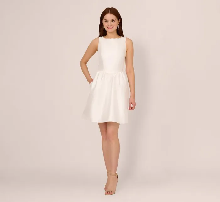 Adrianna Papell Day Dresses Sleeveless Mikado Fit And Flare Dress With Pearl Beaded Trim In Ivory 8211 Women